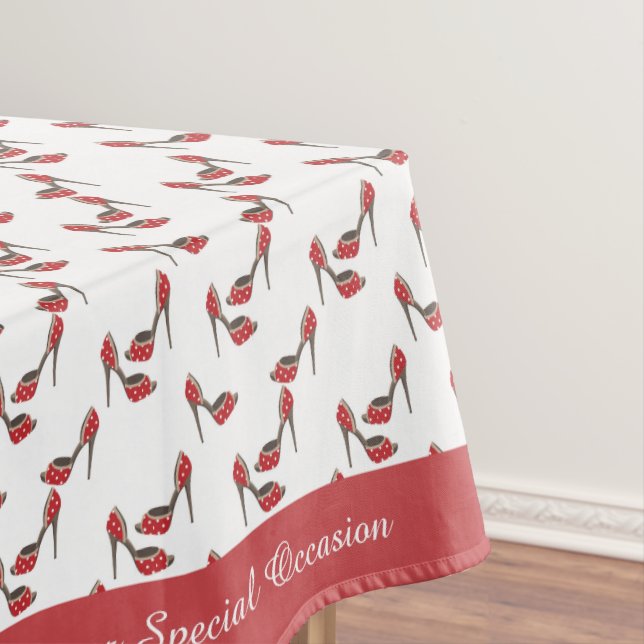 Retro Red Polka Dot High Heel Pattern Tablecloth (In Situ)