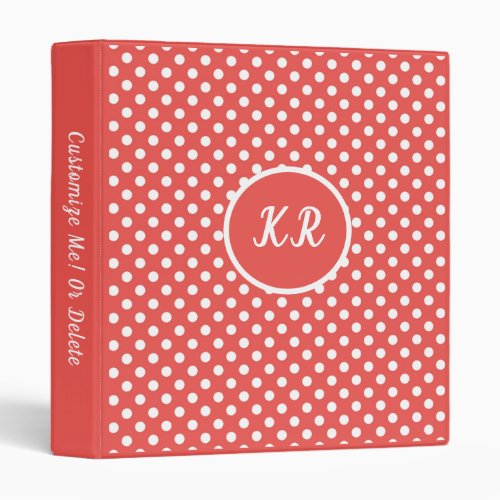 Retro Red Polka Dots Personalized Monogram 3 Ring Binder