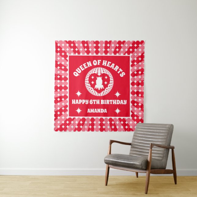 Retro Red Queen Of Hearts Birthday Banner Tapestry (In Situ)