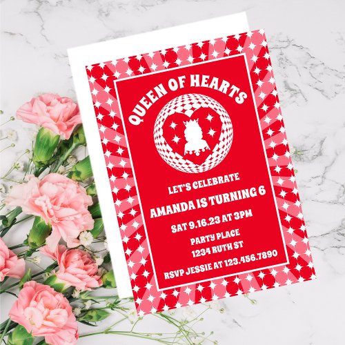 Retro Red Queen Of Hearts Birthday Invitation