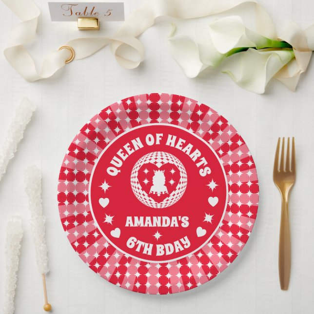 Retro Red Queen Of Hearts Birthday Paper Plates (Wedding)