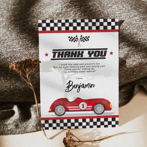 Retro Red Race Car Boy Birthday Party Thank You Card