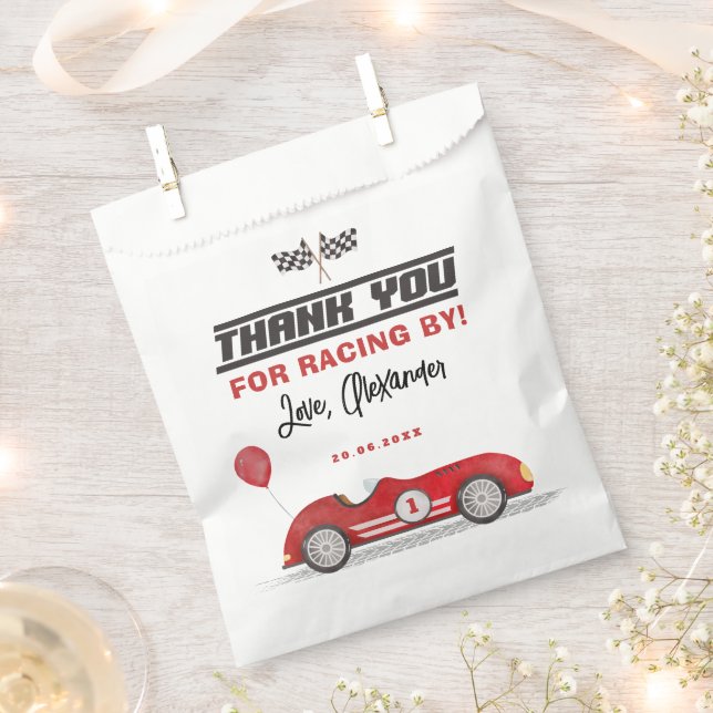 Retro Red Race Car Fast One 1st Birthday Favor Bag (Clipped)