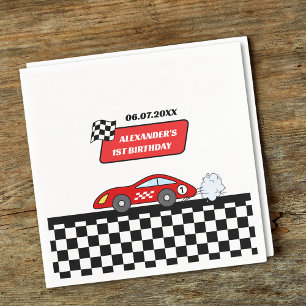Retro red race car racing boy 1st birthday  napkins