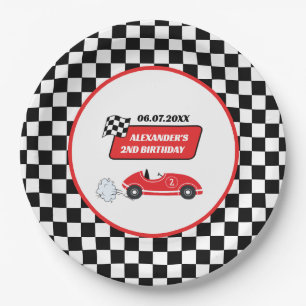 Retro red race car racing boy 2nd birthday paper plates