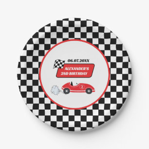 Retro red race car racing boy 2nd birthday  paper plates