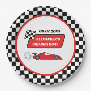 Retro red race car racing boy 3rd birthday  paper plates