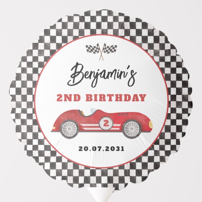 Retro Red Race Car Two Fast Boy 2nd Birthday Balloon (Front)