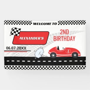 Retro red race car two fast boy 2nd birthday  banner