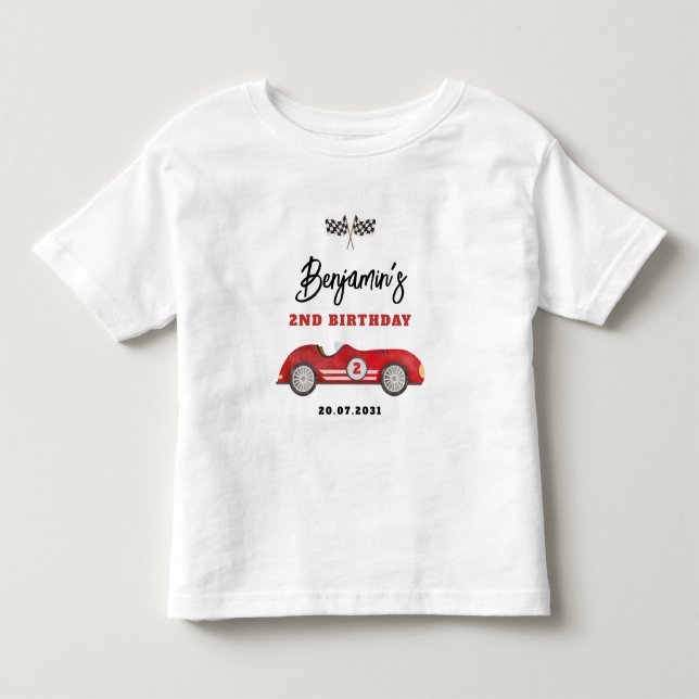 Retro Red Race Car Two Fast Boy 2nd Birthday Toddler T-shirt (Front)