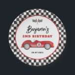 Retro Red Race Car Two Fast Boy Birthday Paper Plates<br><div class="desc">These eye-catching paper plates blend vintage charm with playful whimsy,  featuring a beautifully illustrated retro race car in shades of vibrant red,  black and white.</div>