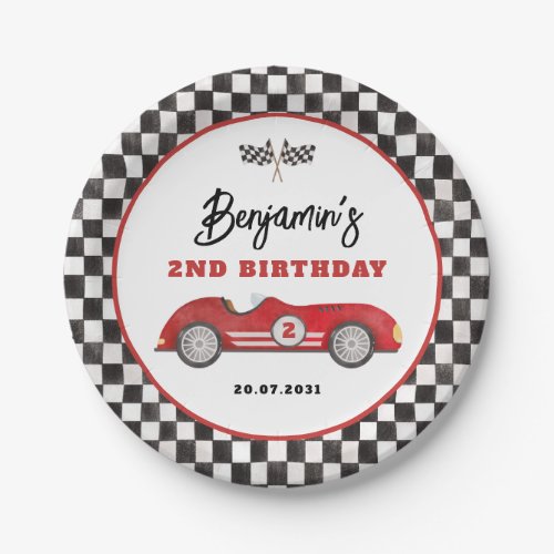 Retro Red Race Car Two Fast Boy Birthday Paper Plates