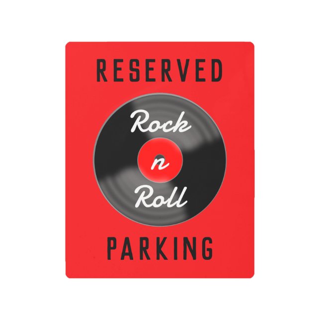 Retro Red Record Parking Metal Sign Art (Front)
