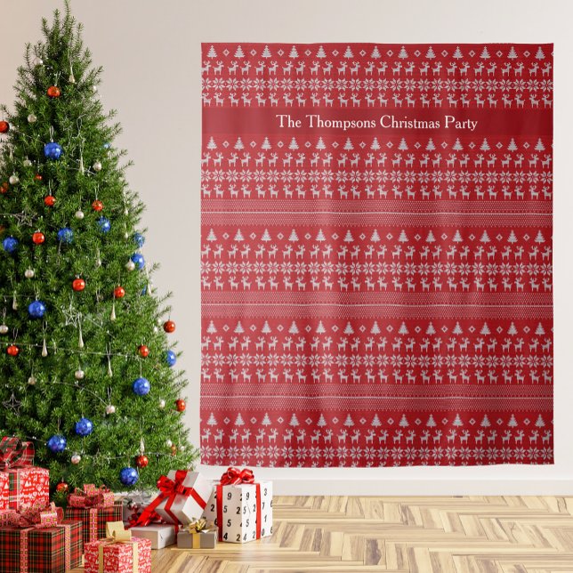 Retro Red Reindeer Christmas Party Photo Booth Tapestry (Creator Uploaded)