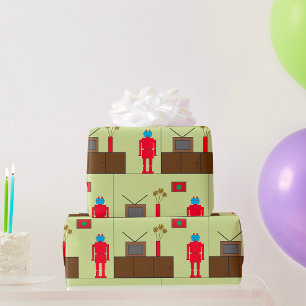 Retro Red Robot Mid-Century Modern Minimalist Wrapping Paper