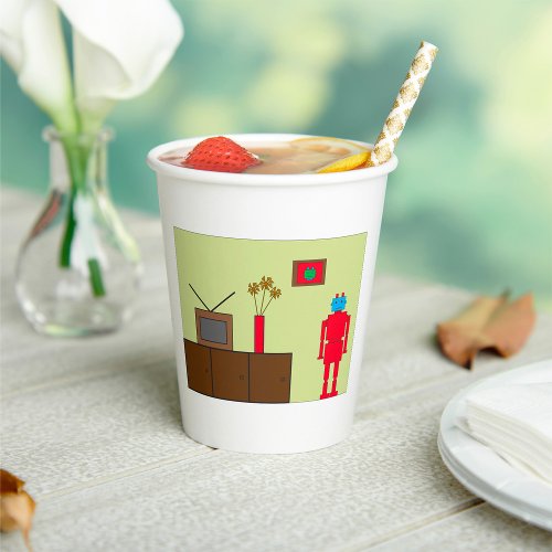Retro Red Robot Paper Cups