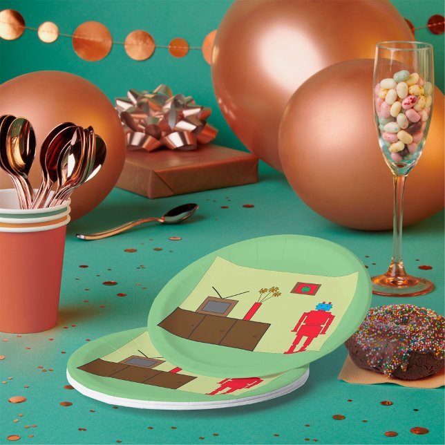 Retro Red Robot Paper Plates (Creator Uploaded)