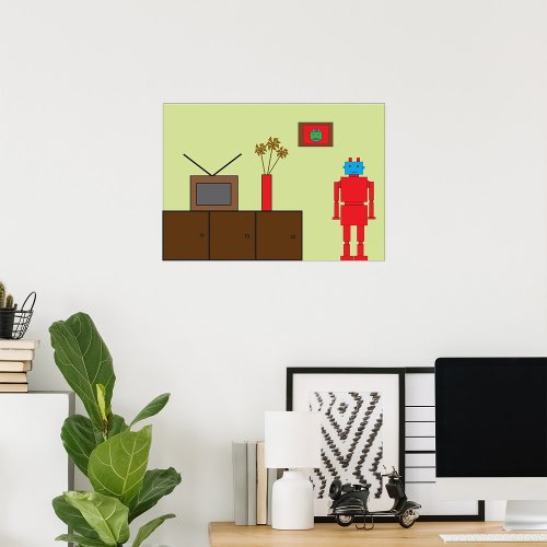 Retro Red Robot Poster