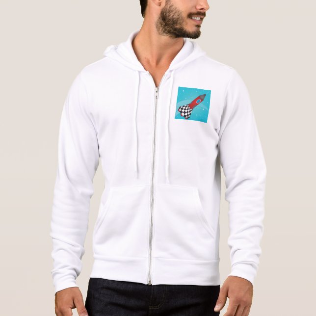 Retro Red Rocket Ship in Space Galactic Hoodie (Front)