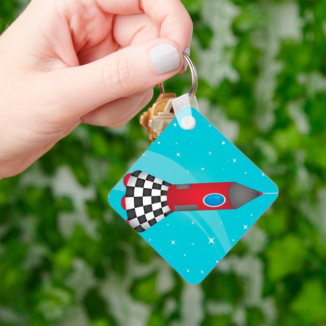 Retro Red Rocket Ship in Space Galactic Keychain (Creator Uploaded)