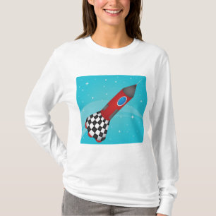 Retro Red Rocket Ship in Space Galactic T-Shirt