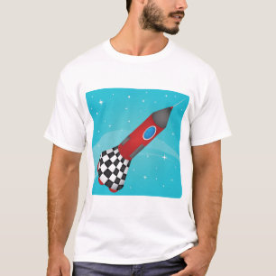 Retro Red Rocket Ship in Space Galactic T-Shirt