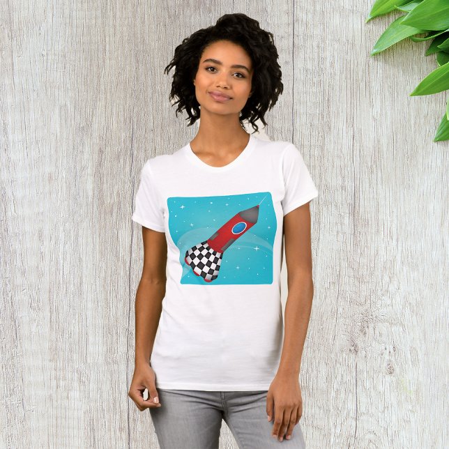 Retro Red Rocket Ship in Space Galactic T-Shirt (Creator Uploaded)