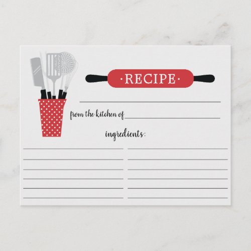 Retro Red Rolling Pin Kitchen Tools Recipe Card