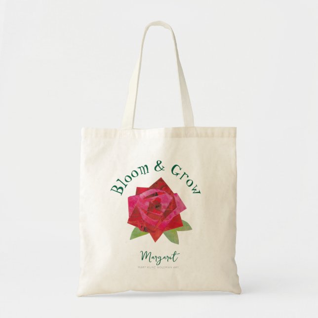 Retro Red Rose Bloom & Grow Personalized Spring Tote Bag (Front)