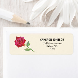 Retro Red Rose Cute Romantic Return Address Label