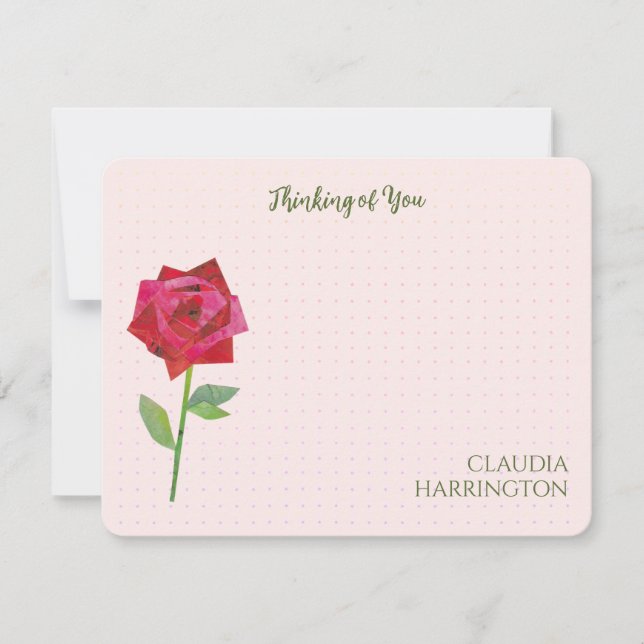 Retro Red Rose Original Collage Art MidCentury Note Card (Front)