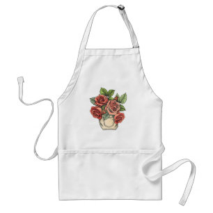 Retro Red Roses in Pocket Adult Apron