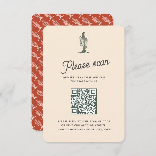 Retro Red Saguaro Cacti Desert Wedding QR Code RSVP Card