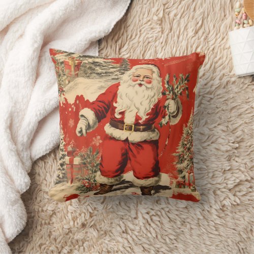 Retro Red Santa Claus Throw Pillow