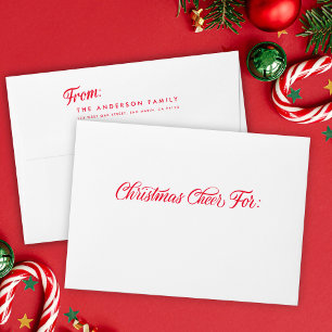 Retro Red Script Christmas Cheer Return Address Envelope