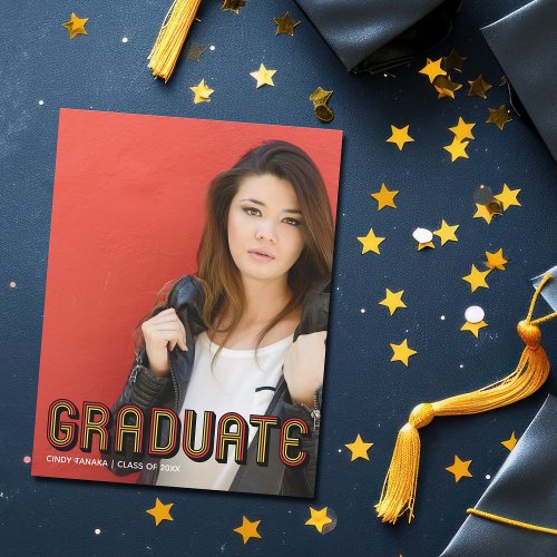 Retro Red Script Unique Graduate Photo Graduation Announcement