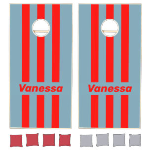 Retro Red Sea Three Pin Striped with Name Cornhole Set