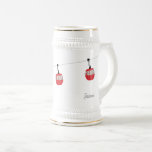 Retro Red Ski Gondola Lift Personalized Beer Stein<br><div class="desc">Minimalist red gondola lift design for skiers and skiing enthusiasts. Red ski gondola is perfect personalized festive Christmas holiday gift for him or her. Xmas ski skiing skier gifts.</div>