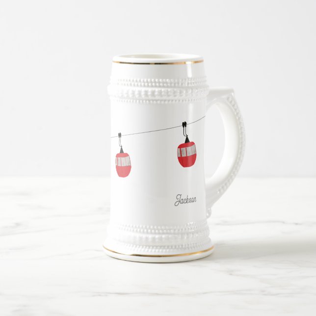 Retro Red Ski Gondola Lift Personalized Beer Stein (Front Right)
