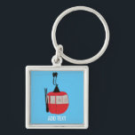 Retro Red Ski Gondola Lift Personalized Blue Keychain<br><div class="desc">Minimalist red gondola lift design for skiers and skiing enthusiasts. Red ski gondola is perfect personalized festive Christmas holiday gift for him or her. Xmas ski skiing skier gifts.</div>