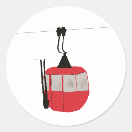 Retro Red Ski Gondola Lift Personalized Classic Round Sticker