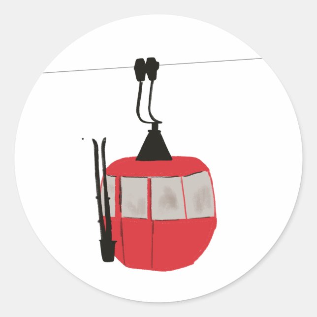 Retro Red Ski Gondola Lift Personalized Classic Round Sticker (Front)