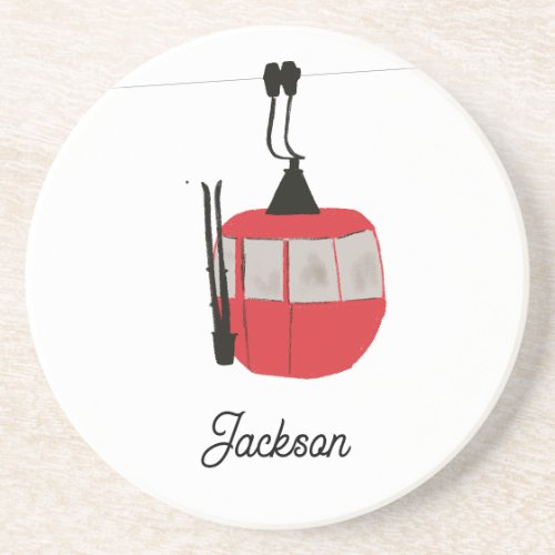 Retro Red Ski Gondola Lift Personalized Coaster