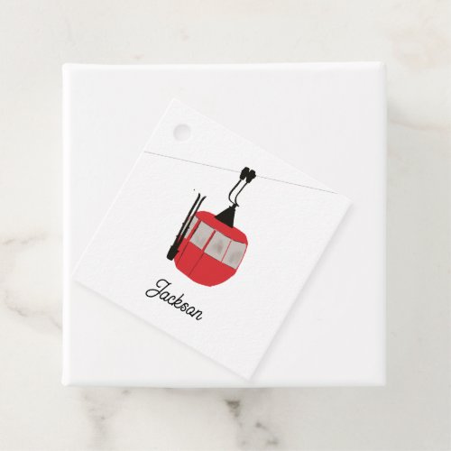 Retro Red Ski Gondola Lift Personalized Favor Tags