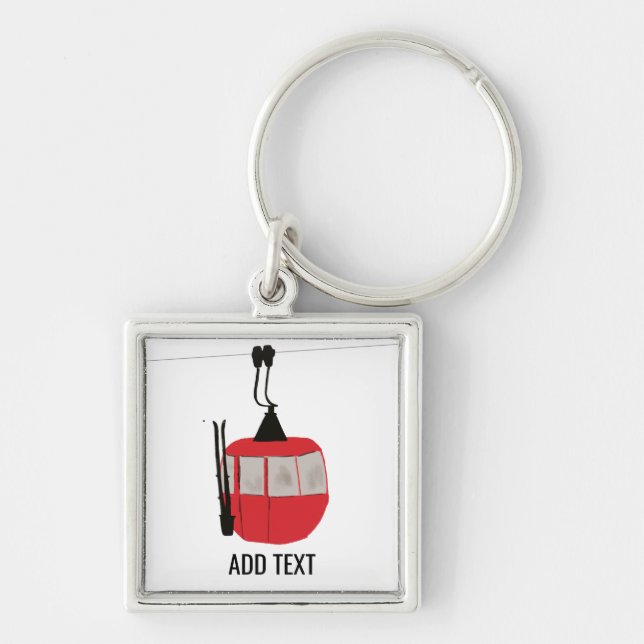Retro Red Ski Gondola Lift Personalized Keychain (Front)