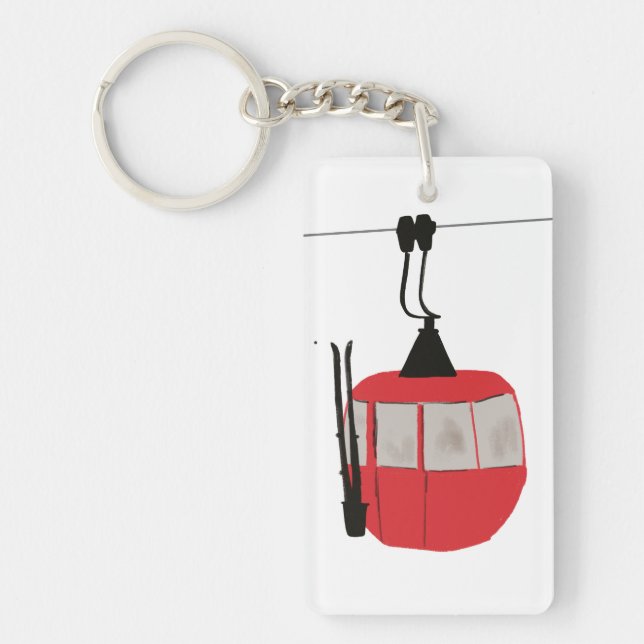Retro Red Ski Gondola Lift Personalized Keychain (Front)