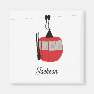 Retro Red Ski Gondola Lift Personalized Magnet