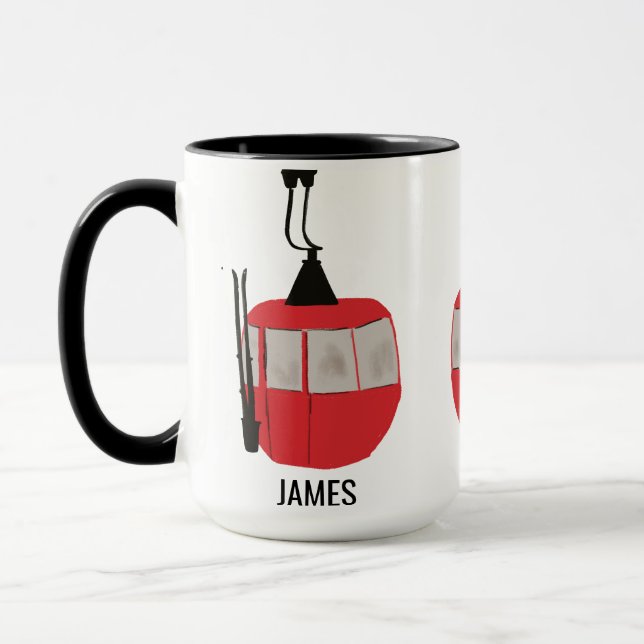 Retro Red Ski Gondola Lift Personalized Mug (Left)
