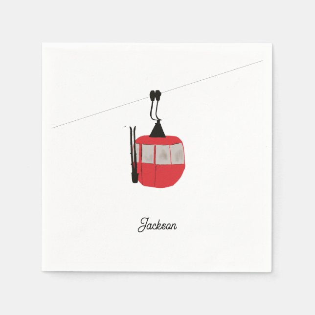 Retro Red Ski Gondola Lift Personalized Napkins (Front)