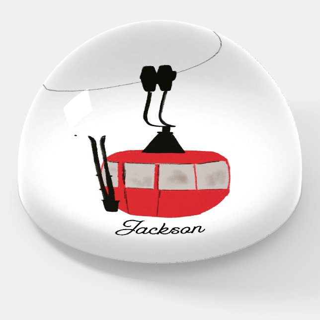 Retro Red Ski Gondola Lift Personalized Paperweight (Angled)